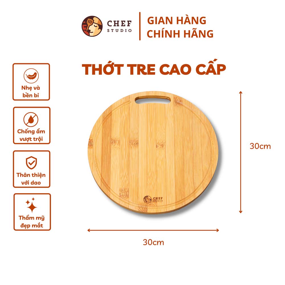 Thớt tre Chef Studio cao cấp hình tròn 30x1.5 cm - CB02M, bền bỉ, an toàn cho sức khỏe, dùng cắt thái và bày trí đồ ăn