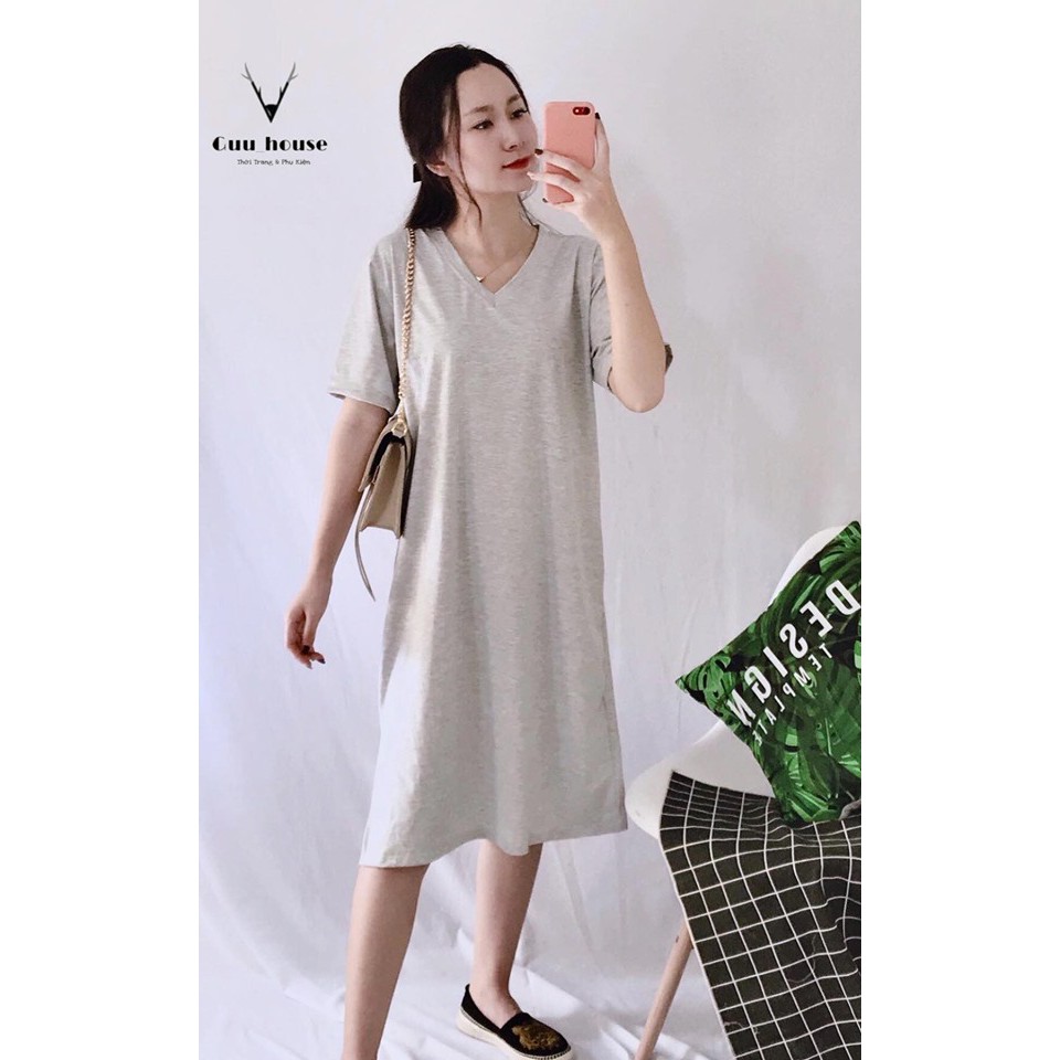 Đầm suông nữ Shynstores - váy xuông cotton trơn cổ tim basic vải đẹp form rộng freeship | BigBuy360 - bigbuy360.vn