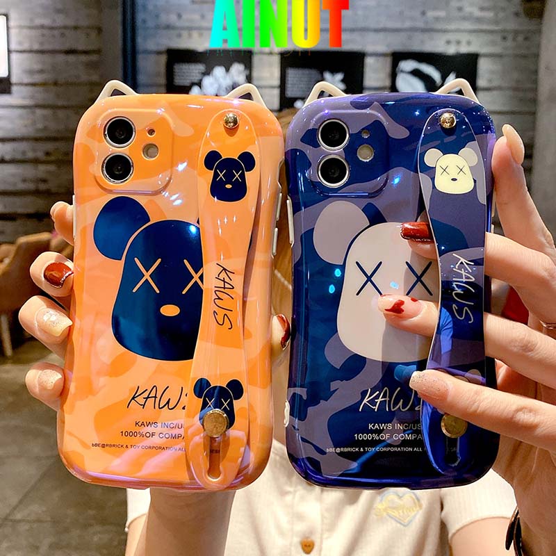 Ốp điện thoại TPU mềm chống bụi mẫu gấu có dây đeo cổ tay thích hợp cho iPhone 13 12 11 Pro Max 7 8 Plus X XS XR XSMAX