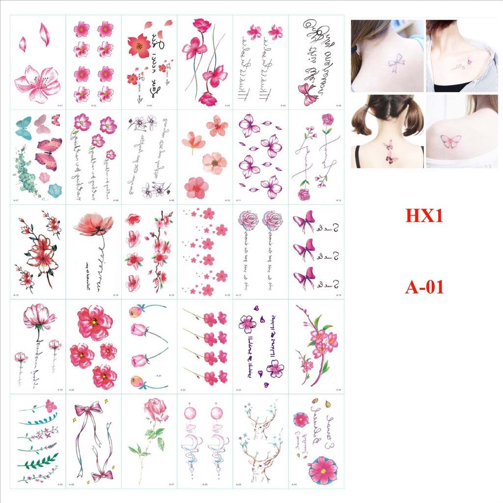 Set 30 tờ hình xăm Vemico dán tatoo xăm nước sang chảnh HX1