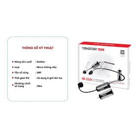 Micro không dây đeo tai TakStar HM 200W. Míc gài tai không dây trợ giảng HM-200W, Míc cài đầu