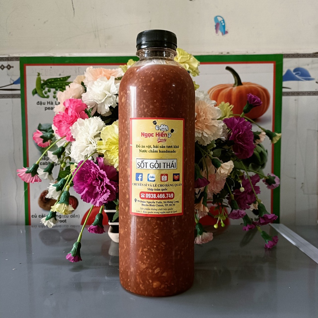 Sốt gỏi thái nhà làm giá tiết kiệm cho hàng quán, chai 1000ml, NGỌC HIỂN FOODY
