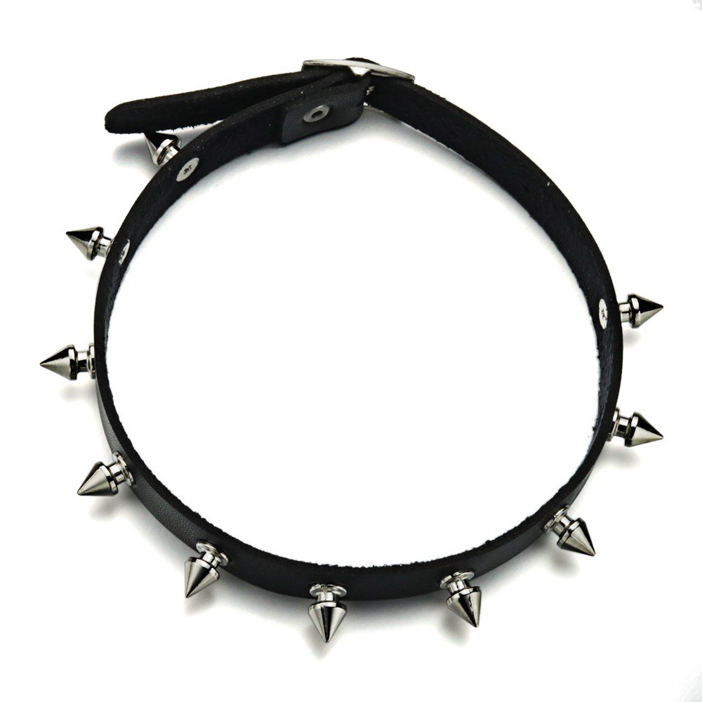 Dây chuyền da PU đính đinh tán phong cách Punk cá tính cho nữ