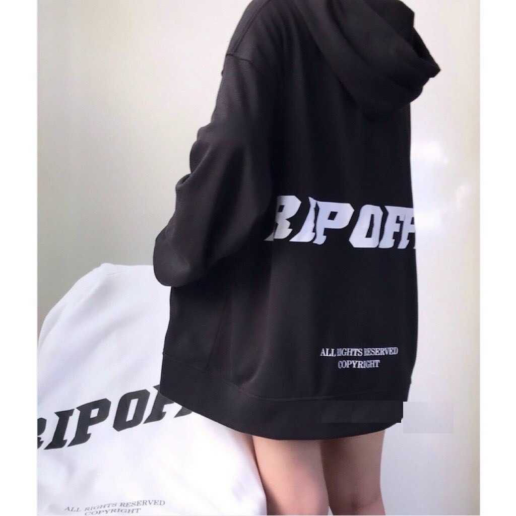 Áo Khoác Nỉ Ripoff Unisex  Hoodie zip khóa kéo có mũ 2 lớp form rộng tay bồng dài