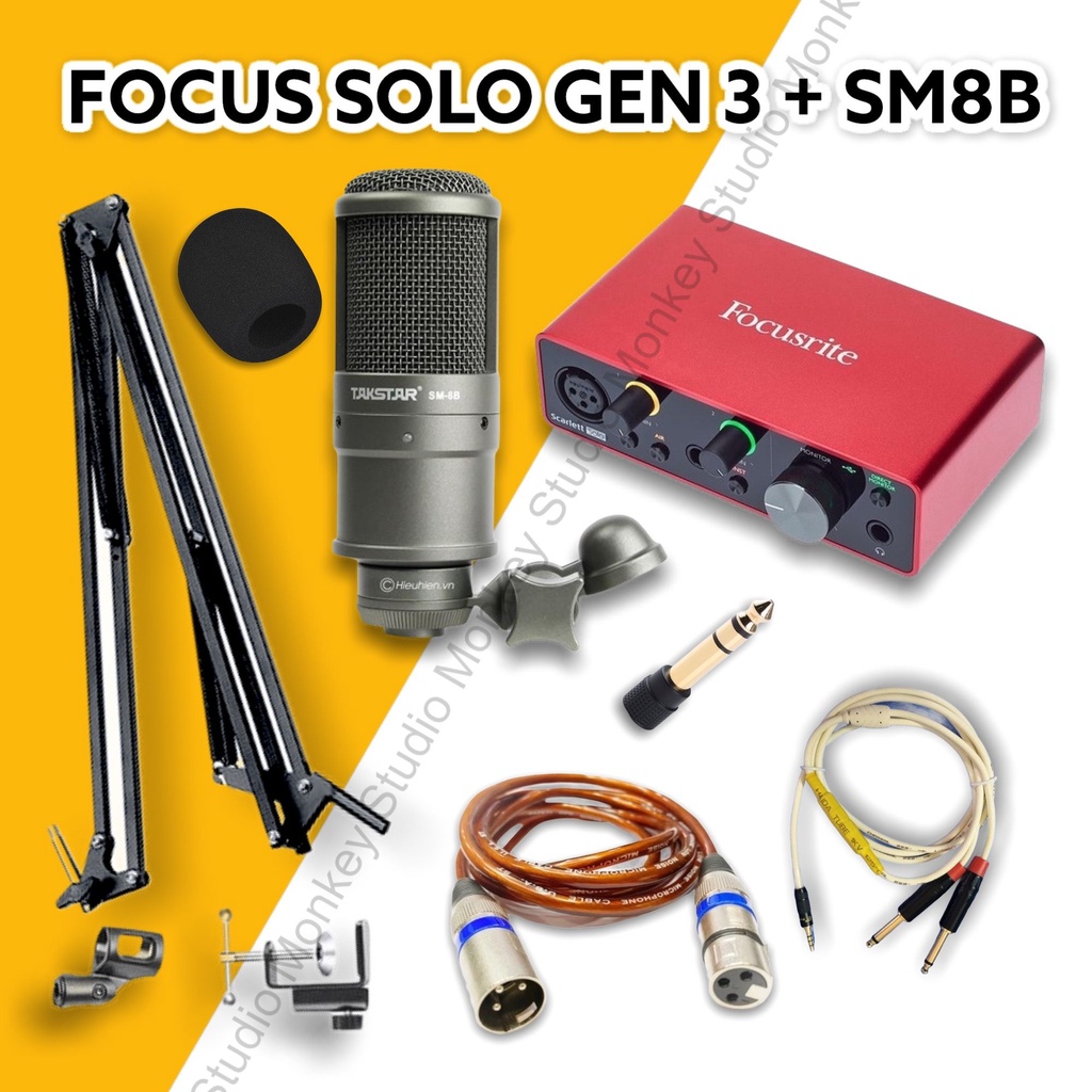 Bộ Combo Mic Thu Âm Hát Livestream Focusrite Solo Gen 3 &amp; Mic TAKSTAR SM8B ⚡BH 1 NĂM⚡ Thu Âm Điện Thoại Máy Tính