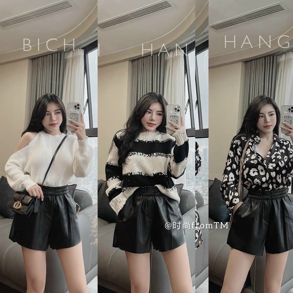 Quần Short Da Nữ Thời Trang - Quần Sóc Da Cạp Chun To Dáng Xòe Hàng Cao Cấp Kanimi-QĐGR