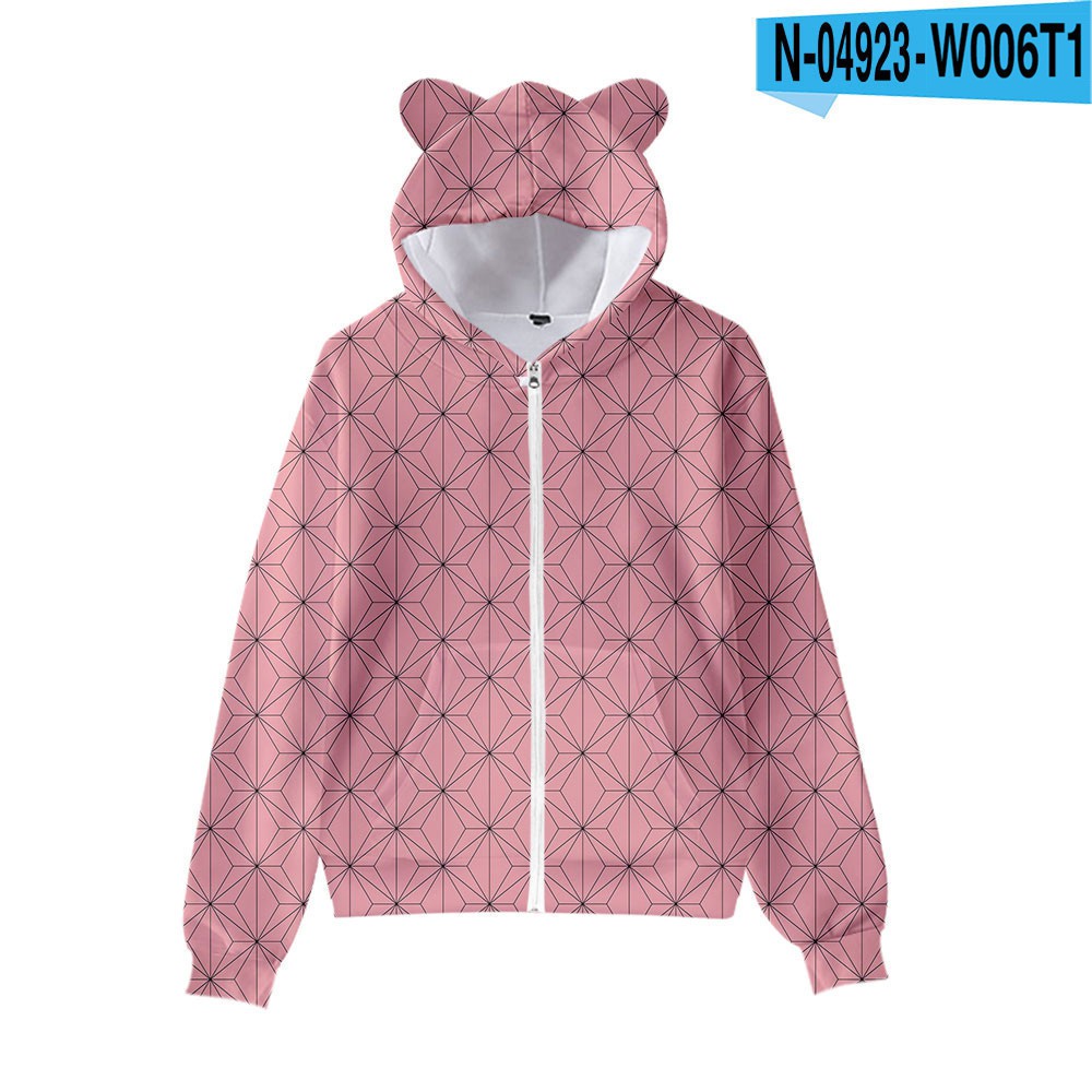 Áo Khoác Hoodie Có Khóa Kéo Hình Tai Mèo 3d Cho Người Lớn Và Trẻ Em