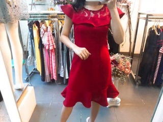 Đầm phối ren đuôi cá ( hình chụp thật kèm clip)