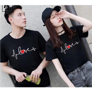 Áo thun NHỊP TIM ĐỎ Áo unisex, áo thun đôi nam nữ đen trắng from rộng, vải cotton xịn