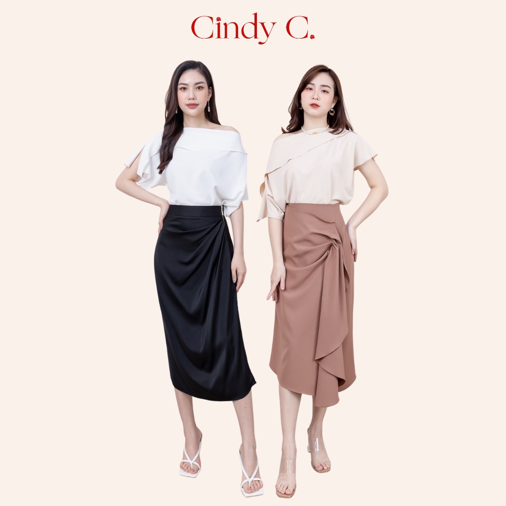 Áo lệch vai Dante CINDY C vải lụa phong cách nữ tính 770