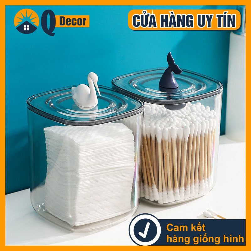 Hộp đựng bông tẩy trang, tăm bông, nắp kín không tiếp xúc không khí