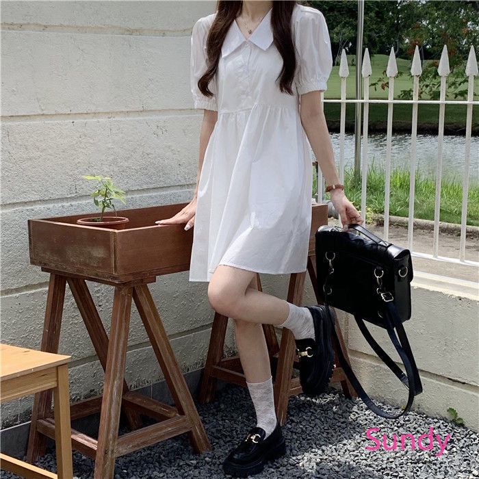 Đầm Tay Phồng Cổ Polo Thời Trang Mùa Hè Pháp Cho Nữ