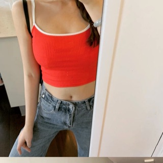 Áo croptop 2 dây đỏ viền trắng