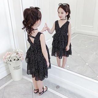 Váy lụa chấm bi cho bé ui ui