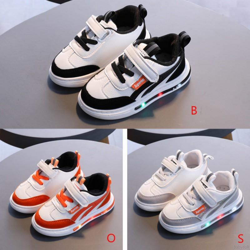 Children's Girl Boy Leather LED Sports Shoes Kids Soft Soles Protective Fashion Casual Shoes