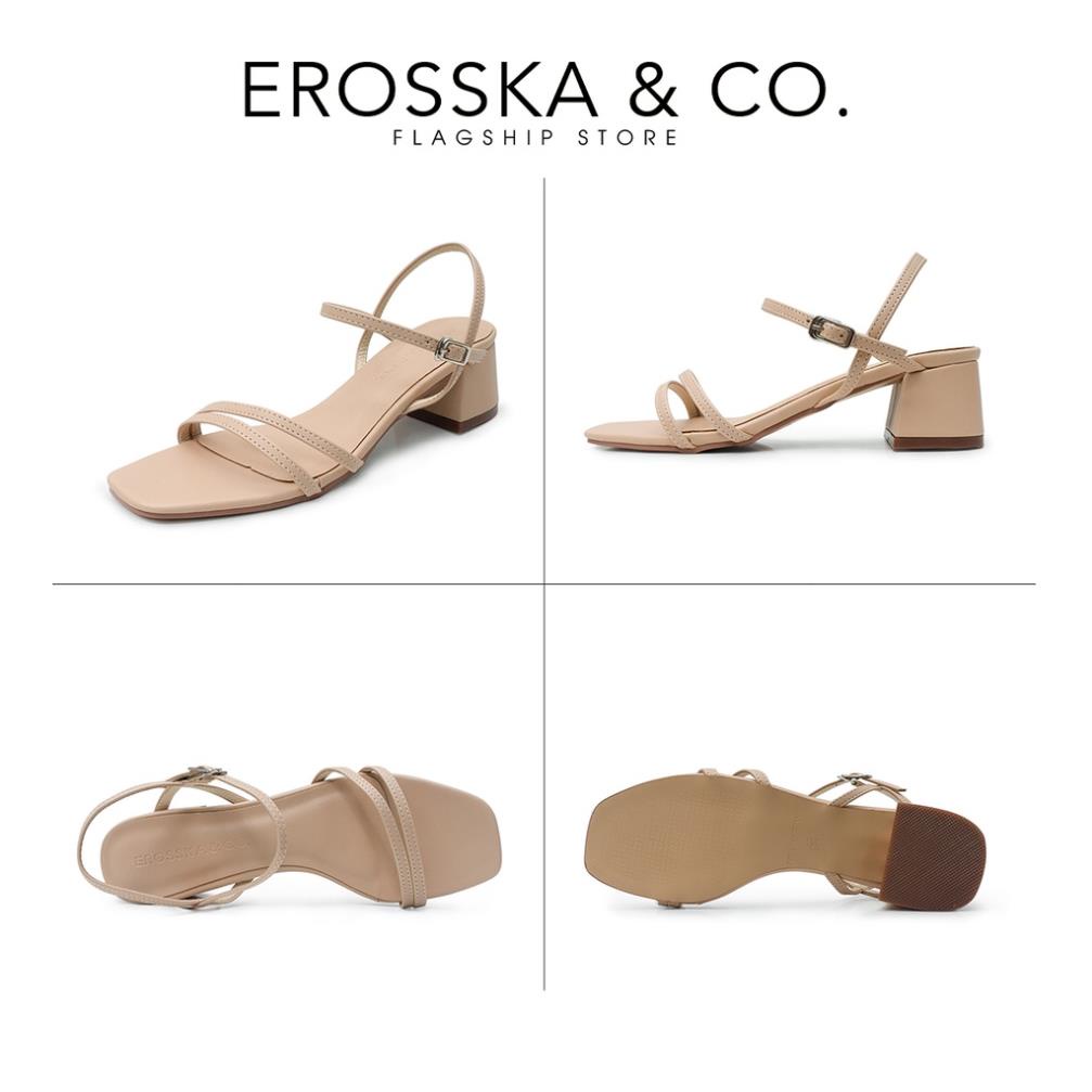 Erosska - Giày sandal mũi vuông quai mảnh thời trang công sở cao 5cm màu kem _ EB042 "