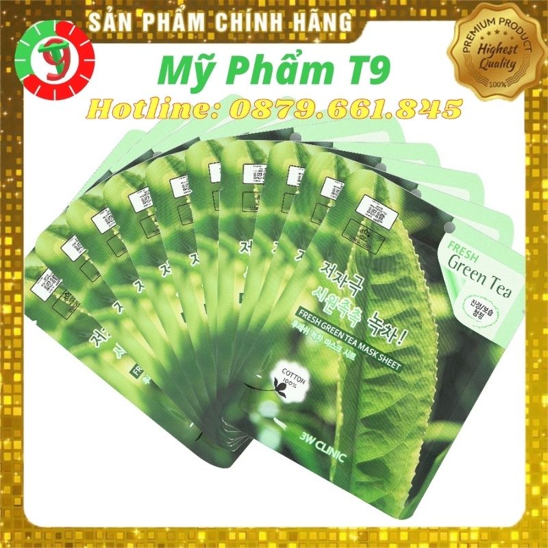 20 Mặt nạ giấy dưỡng da làm trắng và cấp ẩm chăm sóc da thiên nhiên trà xanh 3W Clinic Fresh Green Tea Mask Sheet