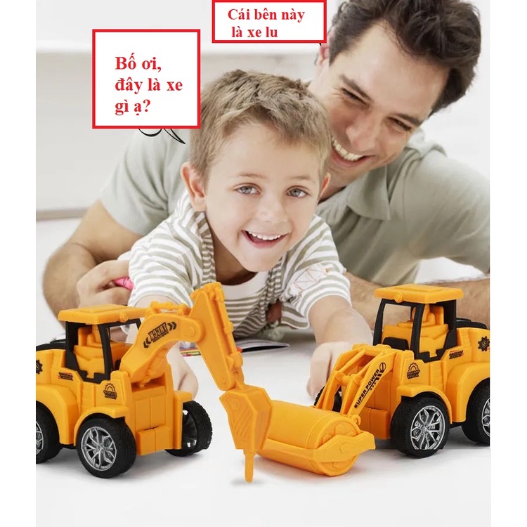 Bộ 6 xe đồ chơi mô hình công trình xây dựng cho bé nhựa an toàn, đồ chơi cho bé trai xe tự lên cót bấm siêu bền