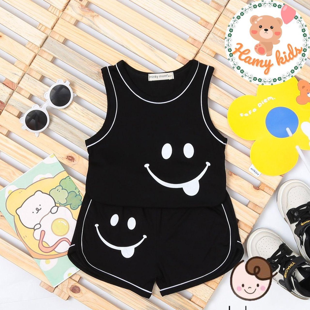 Đồ Bộ Ba Lỗ Cho Bé Minky Mom Chính Hãng Hình Smile Viền Mép Quần Áo Vải Thun Lạnh Bé Từ 0-5 Tuổi Dưới 20kg - Hamykids