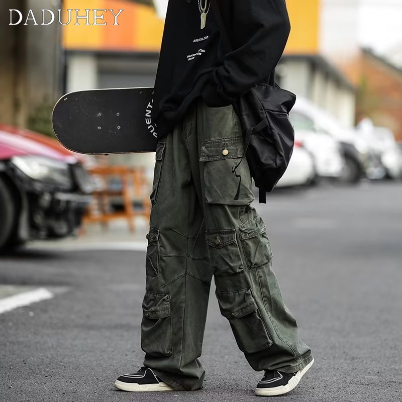 DaDuHey Men's Korean-Style Fashionable Loose Casual Straight Pants Ins High Street Retro Solid Color Overalls