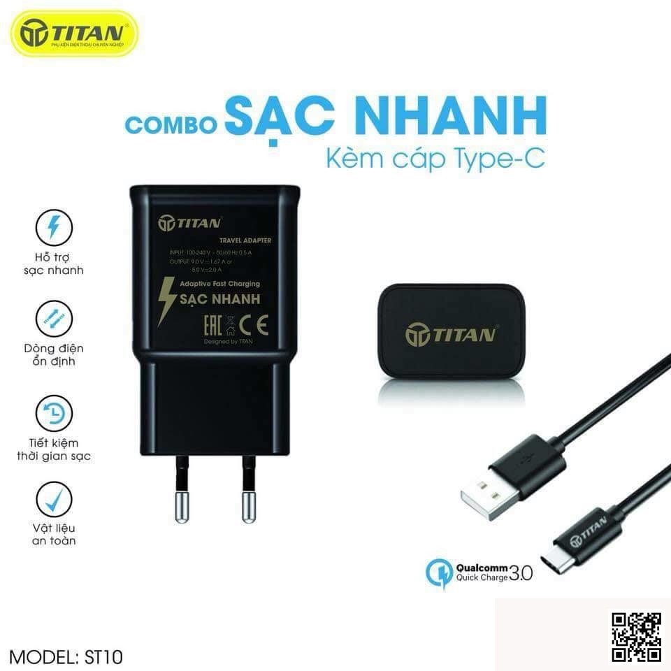 Combo: Củ sạc nhanh 3.0 kèm cáp chân TypeC TITAN - ST10 - Chính Hãng - Siêu Bền