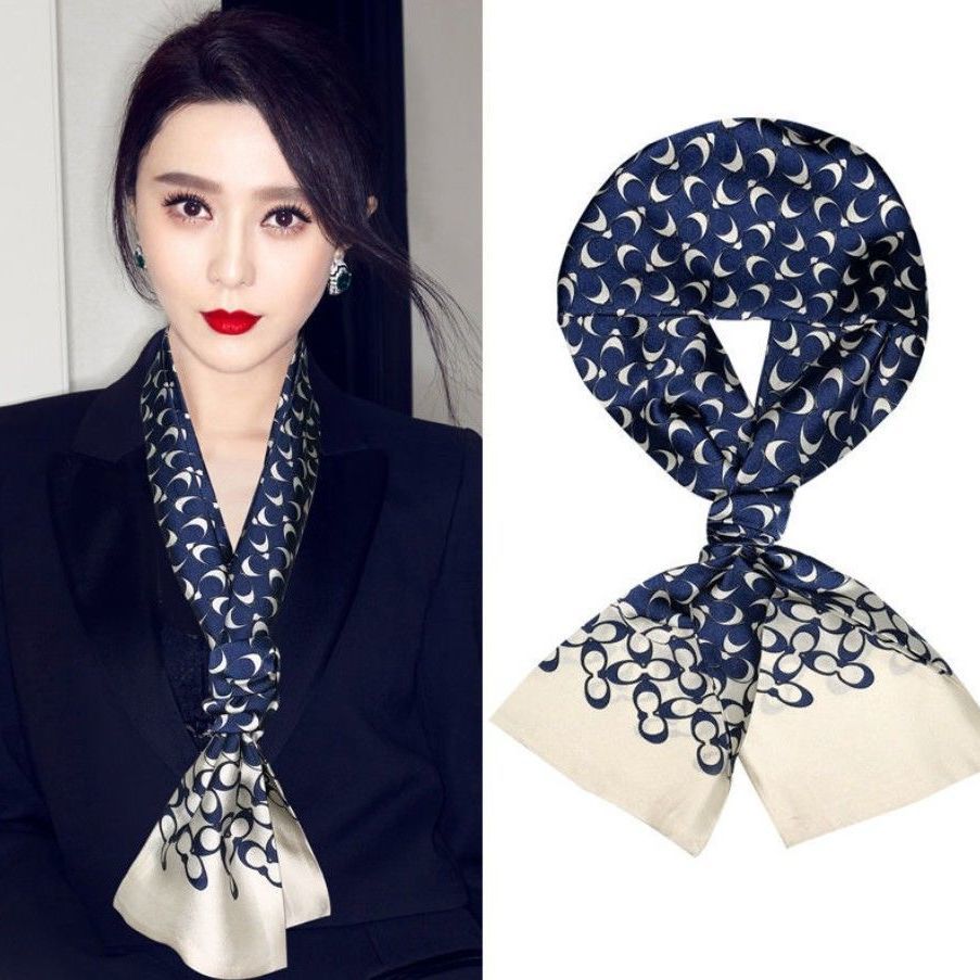 Khăn quàng cổ dài mỏng bằng lụa phối ruy bằng thời trang xuân thu Hàn Quốc cho nữ