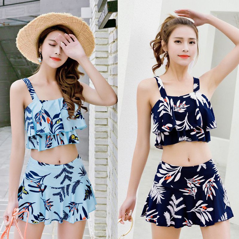 Bikini Đồ Bơi Nữ Hai Mảnh Thiết Kế Áo Xếp Tầng, Chân Váy 2 Lớp Họa Tiết Hoa Lá Trẻ Trung R29 | BigBuy360 - bigbuy360.vn