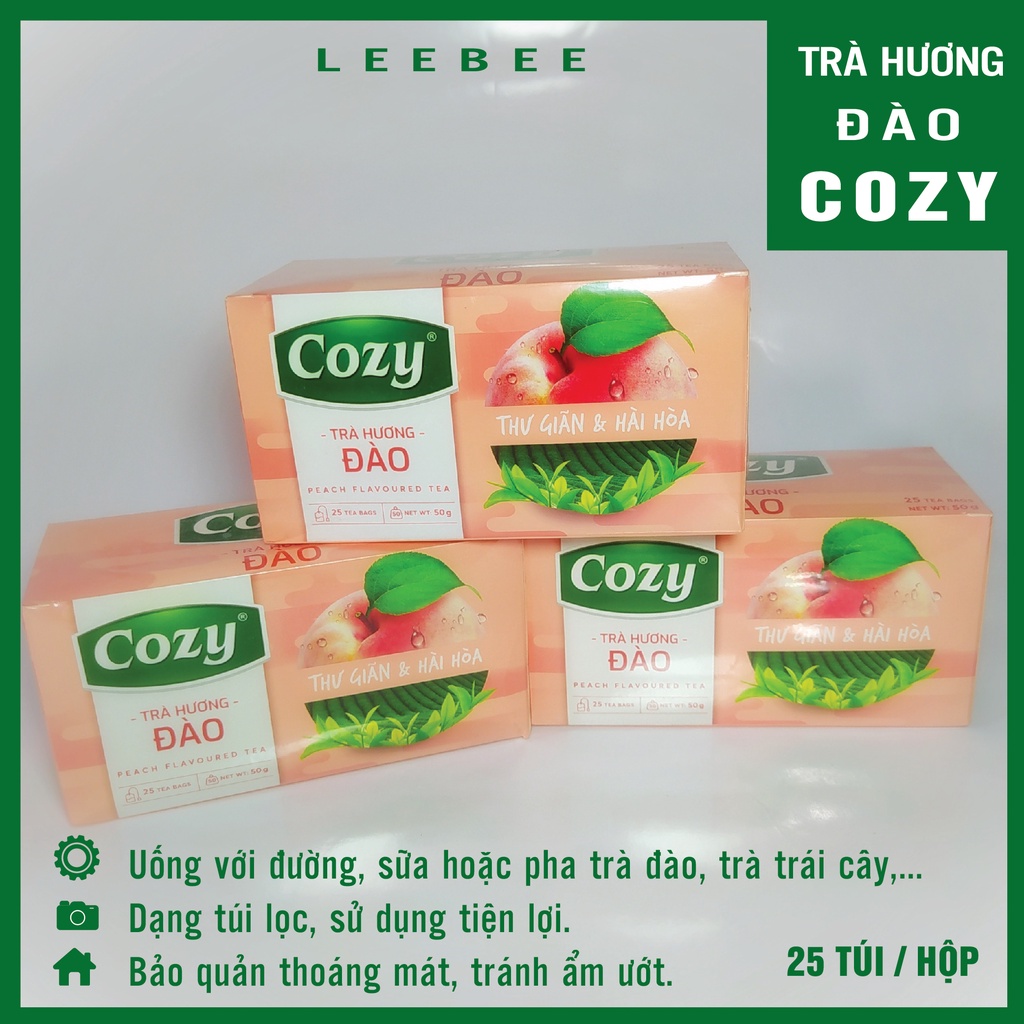 Trà Đào, trà túi lọc COZY hương Đào thơm nhẹ, vị đậm đà (2g x 25 túi /1 hộp)