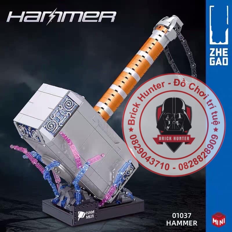 Zhegao 01037 Thor’s Thunder Hammer Mjolnir bộ đồ chơi lắp ráp mô hình búa của thần sấm siêu anh hùng Marvel