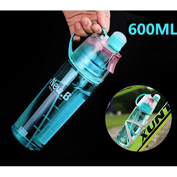 Bình nước thể thao 600ml có vòi xịt phun nước, bình nước thể thao phun sương 2 trong1 mẫu mới.alinh