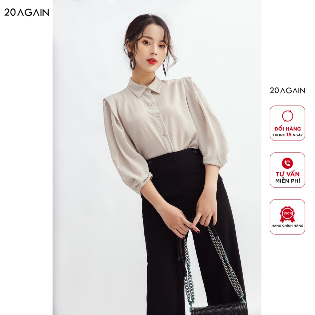 Áo Sơ mi dài tay tay xếp ly 20AGAIN thiết kế basic công sở trẻ trung ASA1104