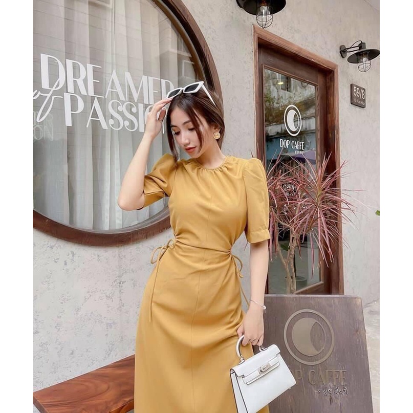 Đầm cổ tròn khoen 2 eo, dáng maxi dài, tay lỡ, form chuẩn lên dáng cực xinh hack eo cực kì