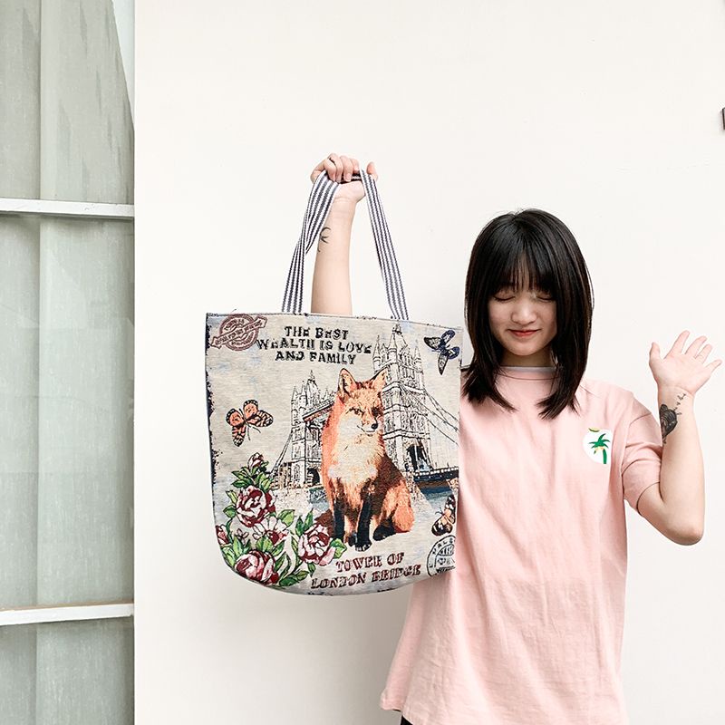 Túi tote vải in hình dễ thương chất liệu cói vải canvas cao cấp[ VẢI DÀY ĐẸP-TÚI QUẢNG CHÂU]