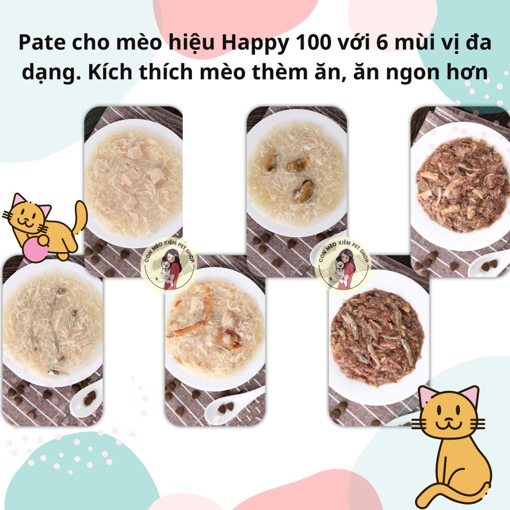 Pate cho mèo Happy100 70g, thức ăn tăng cân mập mèo con lớn nhỏ Con Mèo Xiêm