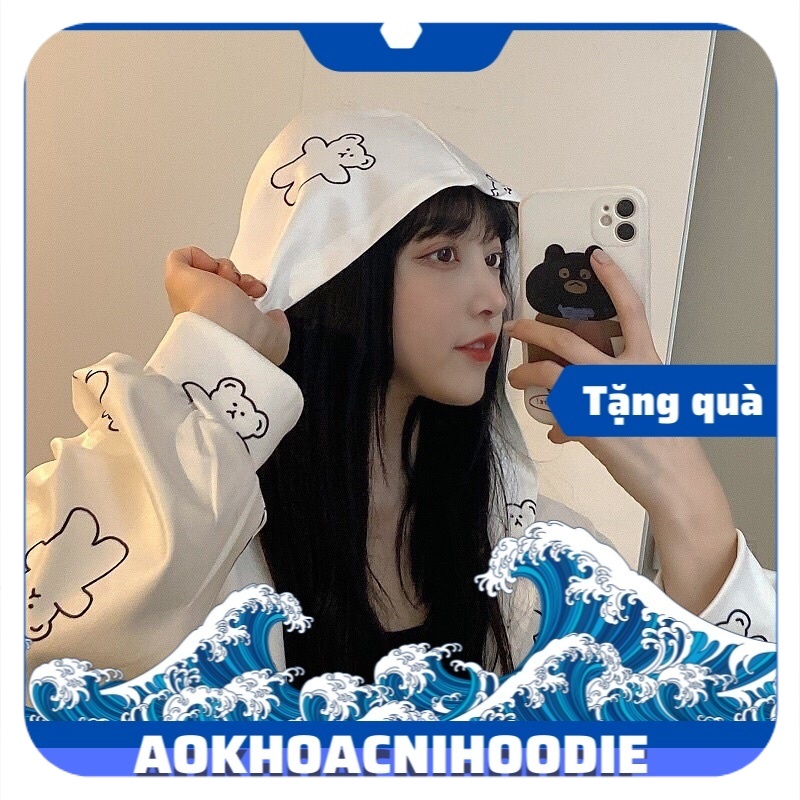 Áo hoodie nam áo khoác nỉ nữ mũ gấu trắng unisex cực xinh Freeship