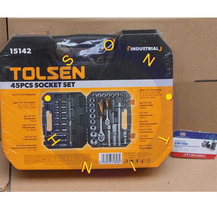 Bộ dụng cụ chuyên dụng mở bu lông 45 chi tiết Tolsen 45pcs Socket Rachet Wrench Set (1/4&quot; &amp; 1/2&quot; Drive) 15142