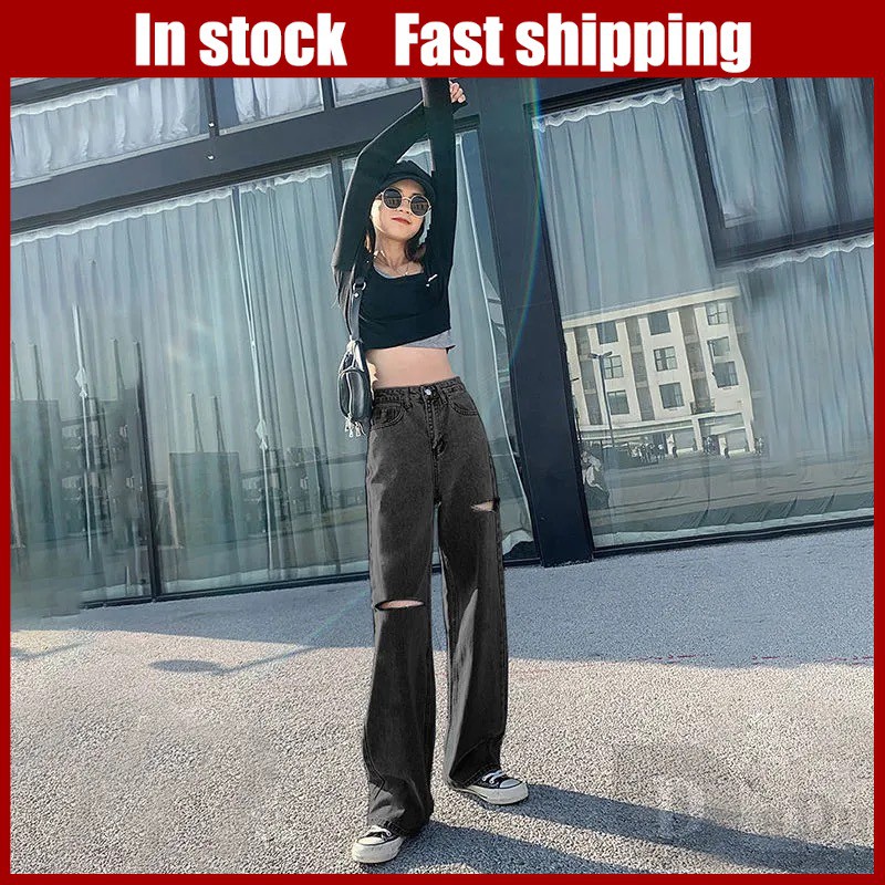 Quần jeans dáng dài phối rách cá tính hợp thời trang dành cho nữ
