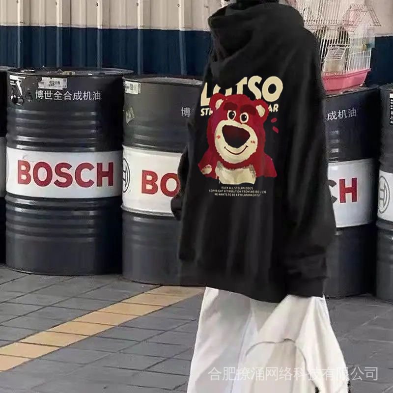 Áo hoodie Tay Dài Dáng Rộng In Hình Gấu Dâu Tây Phong Cách Hàn Quốc Thời Trang Mùa Thu Mới Cho Nữ