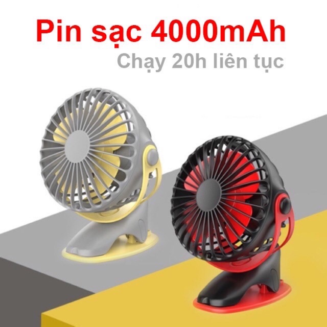 Quạt tích điện ( lên đến 20h ) Quạt mini để bàn- kẹp xe đẩy, ô tô xoay 760 độ chính hãng