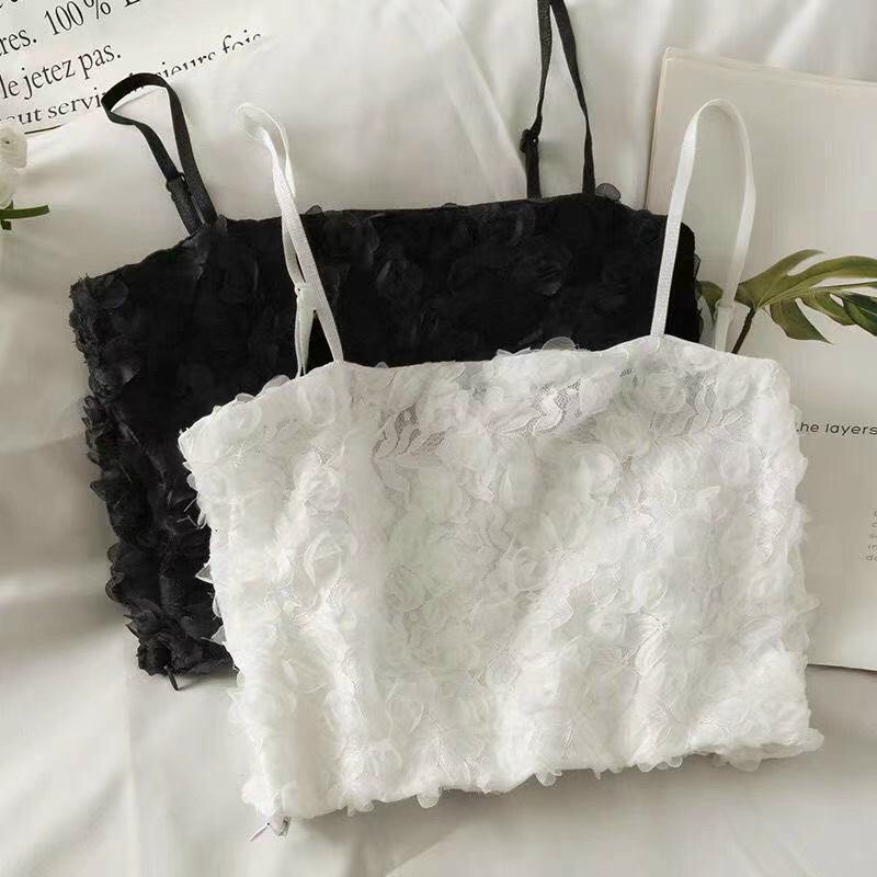 Áo bra ren 2 dây dáng croptop ren hoa hồng MS3653