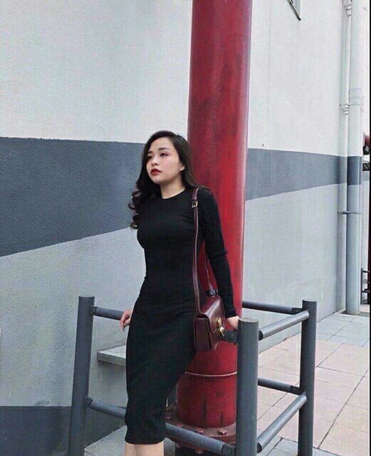 VÁY LEN GÂN BODY DÀI TAY SLL 4X Hình thật và video bù