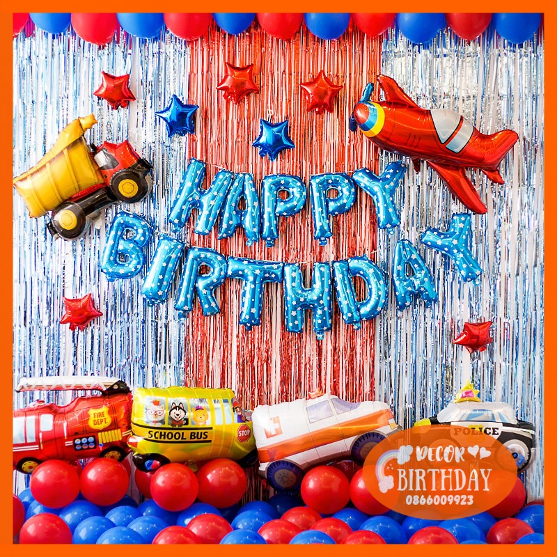 Set Trang Trí Sinh Nhật CHỦ ĐỀ Ô TÔ Bóng Dày Dặn, Màu Sắc Đẹp, Set Y Hình Tặng Kèm Đồ Bơm Băng Dính