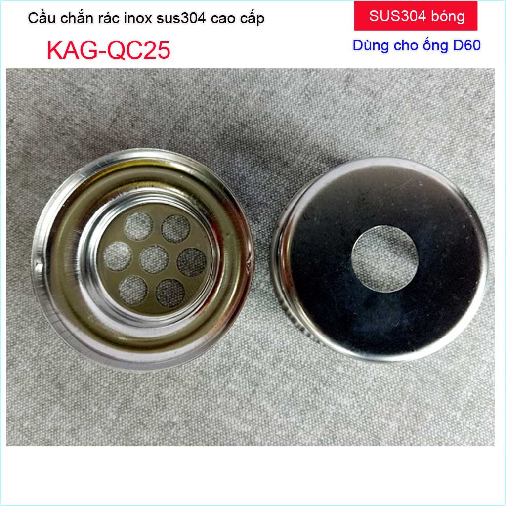 Cầu chắn rác sân thượng KAG-QC25 inox SUS304, cầu chặn rác đặt miệng ống D60 thoát nước mưa thoát nước nhanh