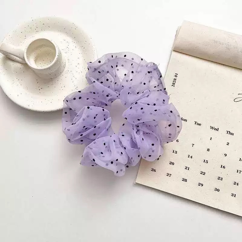 Dây buộc tóc vải tuyn cỡ lớn họa tiết chấm bi dễ thương