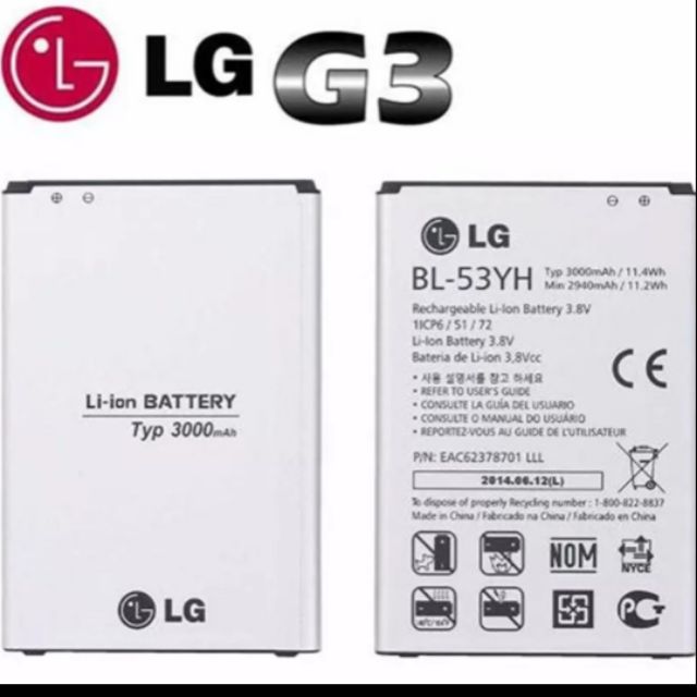 Pin LG G3 F400 D855, G3 Stylus D690 dung lượng 3000mAh - bảo hành 6 tháng