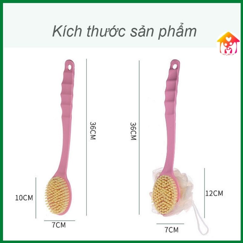 Bàn chải kèm bông tắm 2 mặt cán dài chà lưng