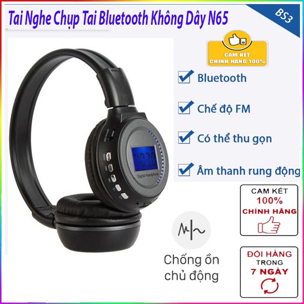 Êm Tai, Pin 6H Tai Nghe Bluetooth Chụp Tai Siêu Trầm N65 Pin 6h Hỗ Trợ Thẻ Nhớ Có Thể Gấp Gọn Được Gía Rẻ, Âm Thanh