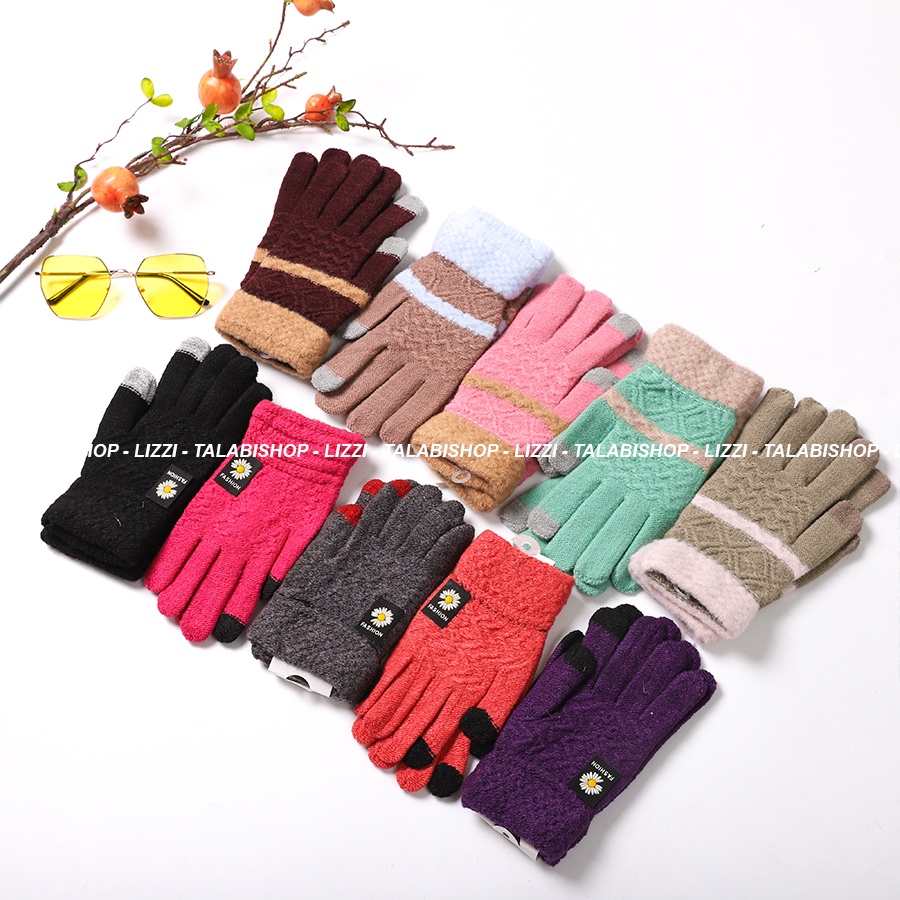 Găng tay len cảm ứng dày MỊN màu trơn và họa tiết đẹp chất lượng Talabishop - Lizzi / Bao tay len cảm ứng