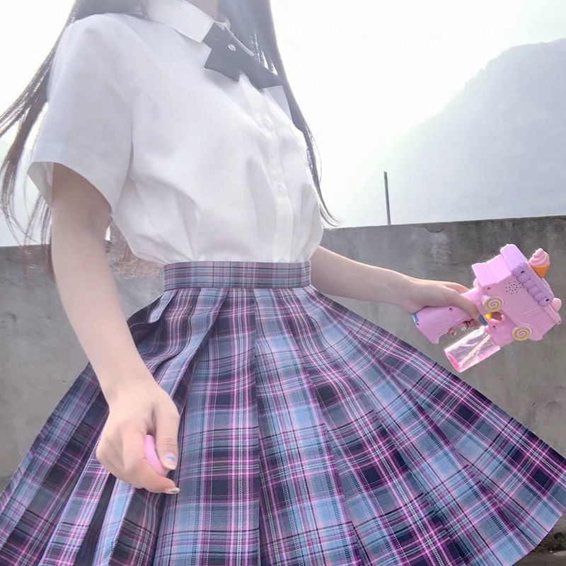 Bộ Đồng Phục Nữ Sinh Nhật Bản Chính Hãng jk Set Áo Sơ Mi Ngắn Váy Xếp Ly Sọc Ca Rô Phong Cách Preppy