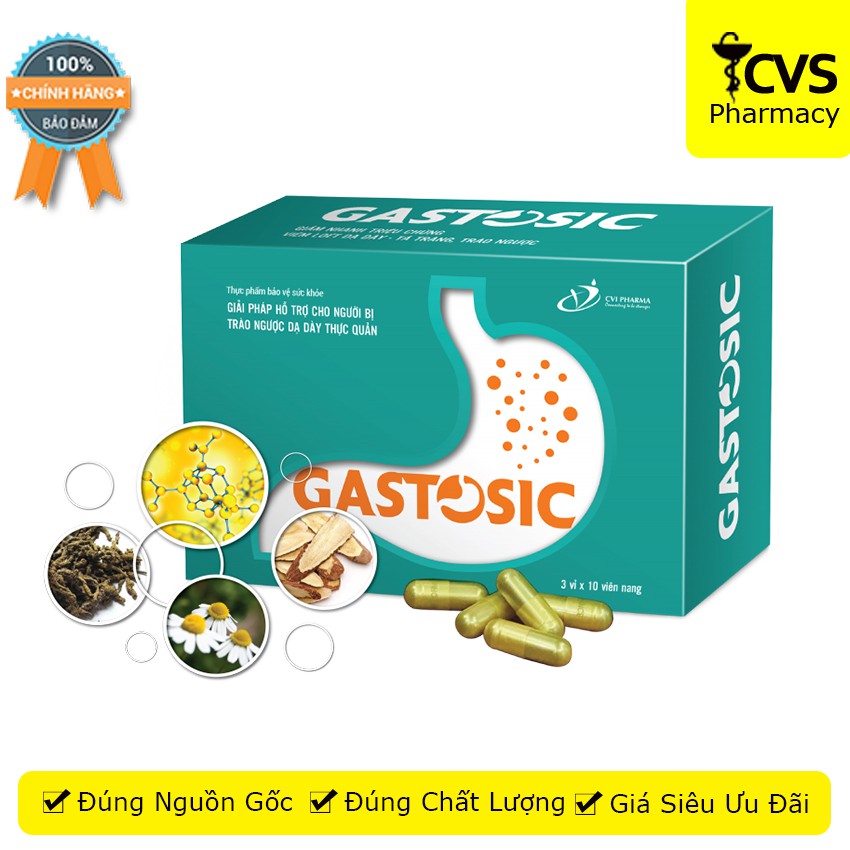 GASTOSIC - Hộp 30 viên uống giải pháp cho người bị viêm loét, trào ngược dạ dày thực quản - cvspharmacy